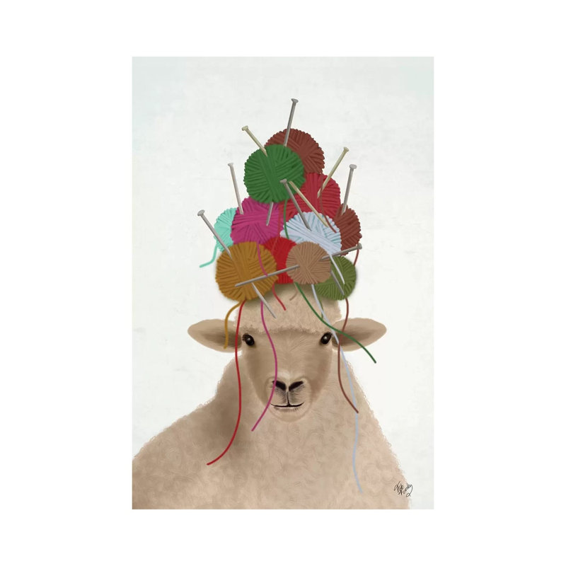 Sheep With Wool Hat, Portrait by Fab Funky - Wrapped Canvas Gallery-Wrapped Canvas Giclée
