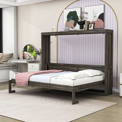 Multifunctional Wooden Murphy Bed with LED Lighting