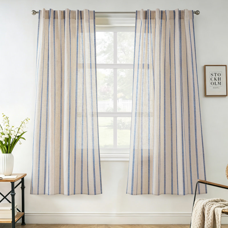 Rideaux semi-transparents avec passe-tringle Farmhouse, Marine, L 52 po x L 63 po
