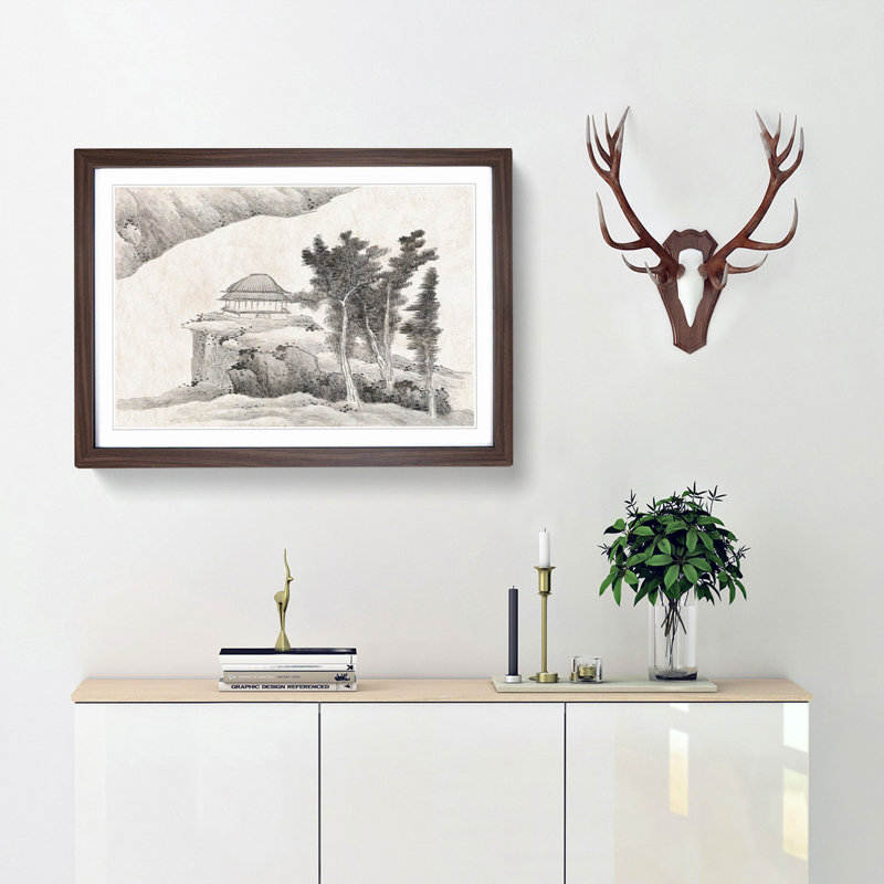 Pagoda by Gong Xian - Framed Print, 36cm H x 48cm W x 2cm D, Walnut Framed