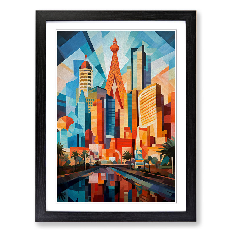Las Vegas Cubism Art - Framed Print, 46cm H x 34cm W, Black Framed