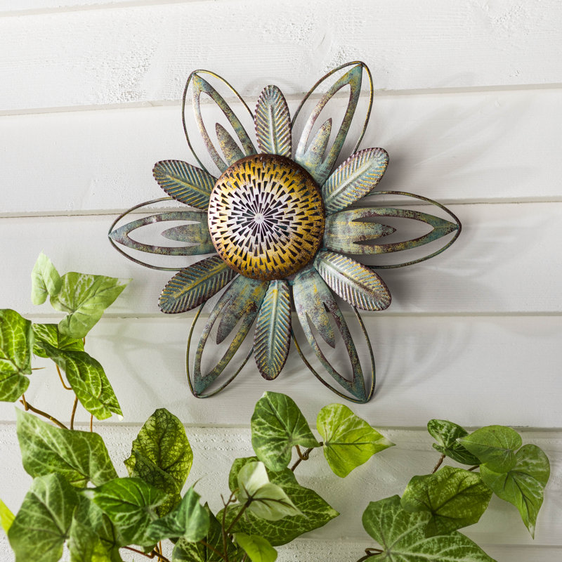 Décoration murale en métal sarcelle et bronze vieilli 14 po x 12,6 po