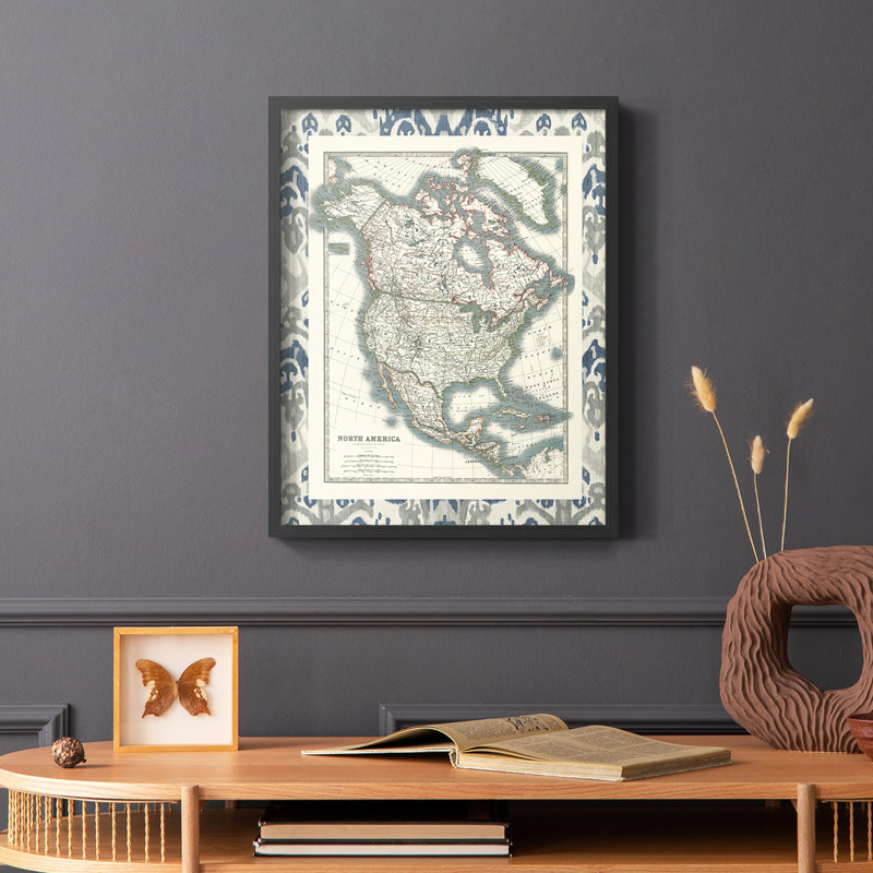 Carte encadrée de l'Amérique du Nord, reproduction encadrée - bois massif, H 20 po x l 16 po, Noir