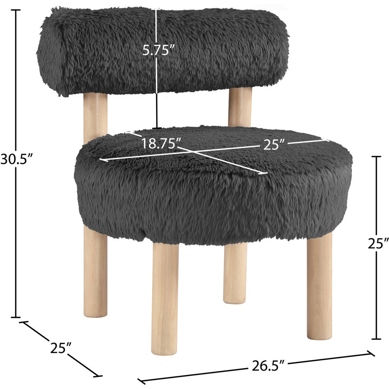Fauteuil d'appoint rembourré Ambre, Tissu noir en peau de mouton vegan, Naturel