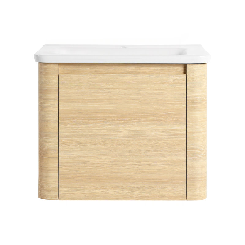 Meuble-lavabo mural 24 po avec lavabo en céramique blanche et porte à fermeture douce, emballage KD, contreplaqué, chêne blanc américain