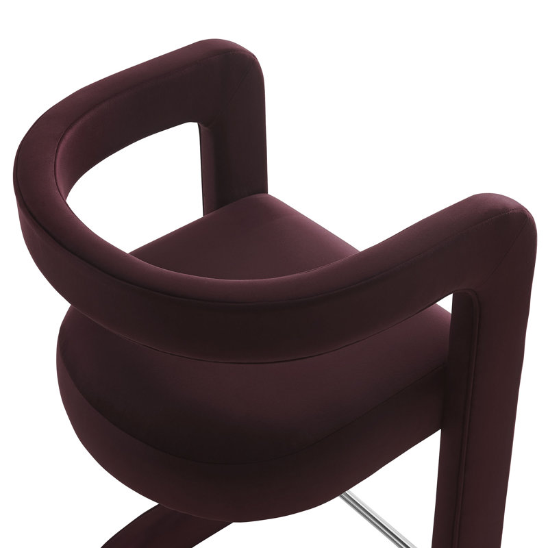 Winslow Performance Velvet Stool, Bar Stool (30.5" Seat Height), Mulberry