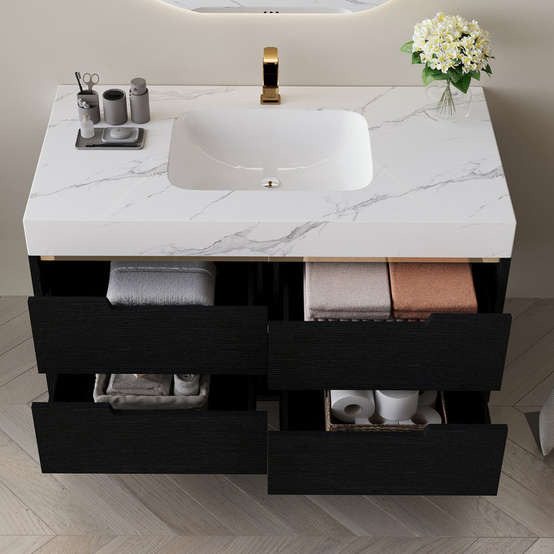 Meuble-lavabo de salle de bain avec lavabo encastré et rangement à 4 tiroirs