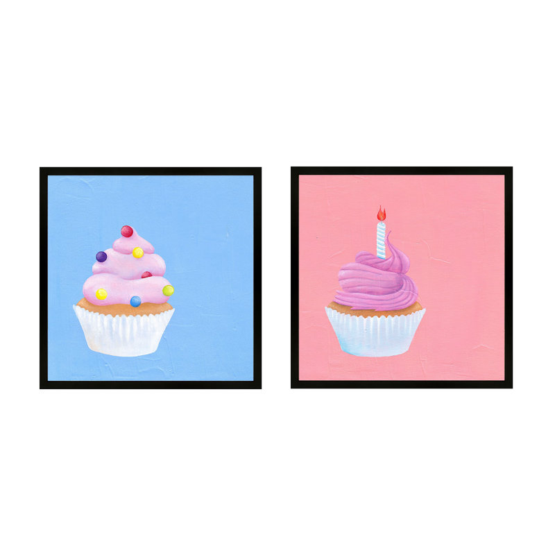 Gâteaux d'anniversaire. «Set of 2» par Katy Montica - Ensemble de 2 reproductions de cadres photo, Papier avec cadre noir