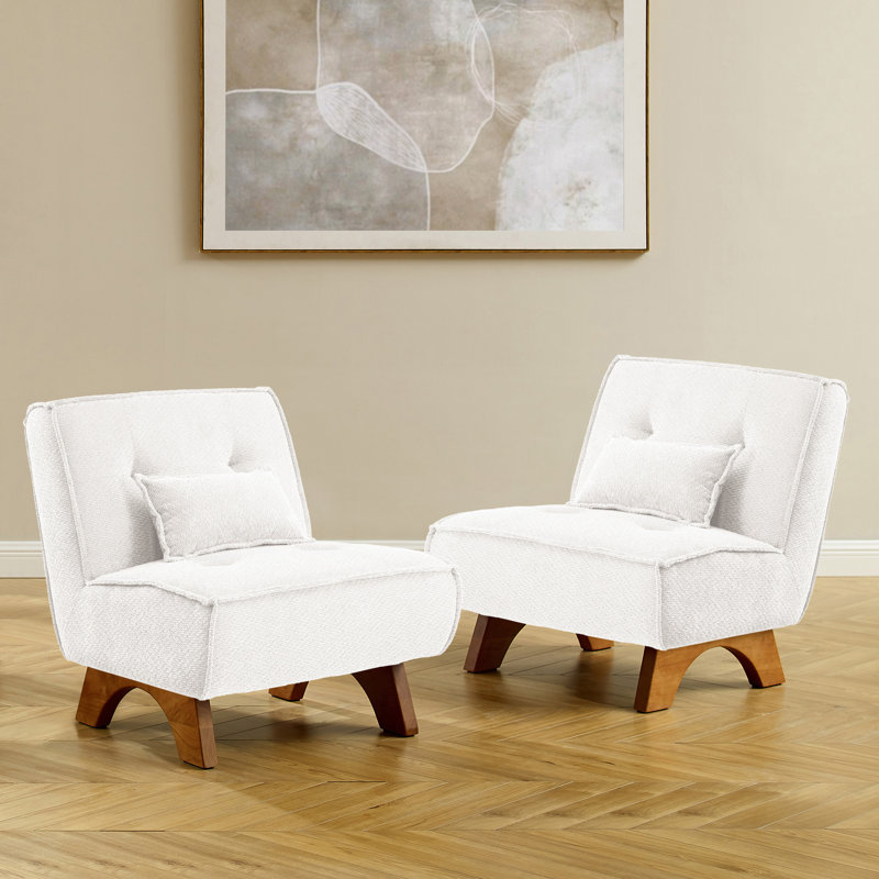 Kayala Armless Modular Upholstered Accent Lounge Chair with Pillow (Set of 2), Off White Boucle