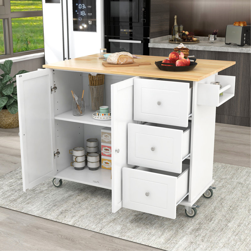 Winnick Solid Wood Top Kitchen Island, White