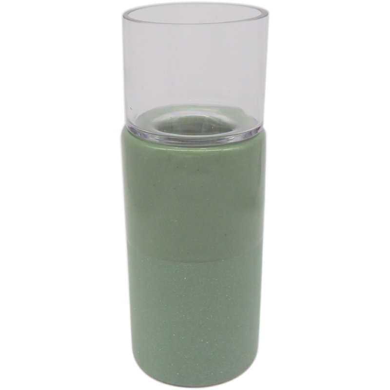 Bougeoir en verre et en céramique, Vert, H 11,5 po x l 4,25 po x P 4,25 po