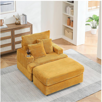 39-inch spring armchair and ottoman set — A comfortable single sofa with cup holder and plush fabric, perfect for living room or bedroom
