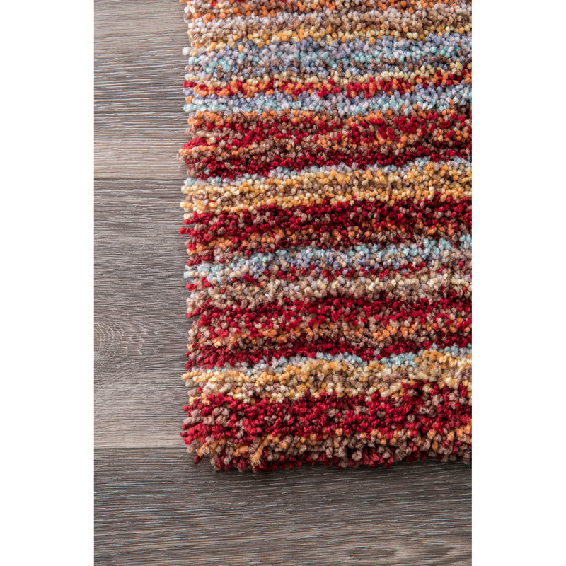 Tapis rayé rouge touffeté à la main West Valley City, Tapis de couloir 2 pi 6 po x 8 pi