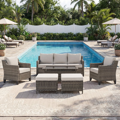 Arlene 6-Piece Outdoor Courtyard Patio Conversation Set With Coffee Table