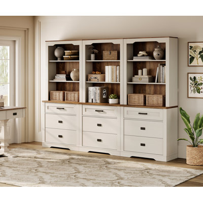 Laziza 3 Column 3 Tier Bookcase With Drawer,73.3" Tall Floor Standing Bookshelf,Modern Farmhouse Display Storage Cabinet With Adjustable Shelves