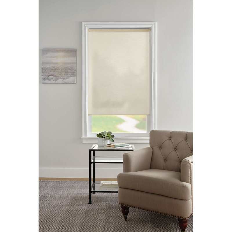 Rideau semi-transparent en tissu beige / blanc, l 66 po