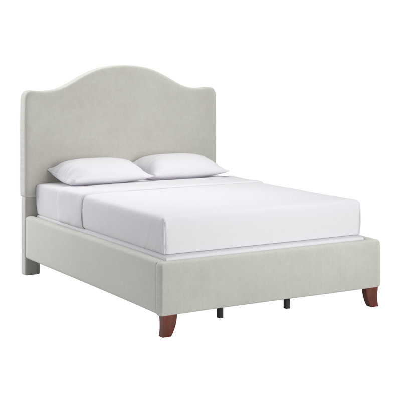 Herning Upholstered Slat Bed With Curved Headboard - Queen Size, Ivory Woven Fabric