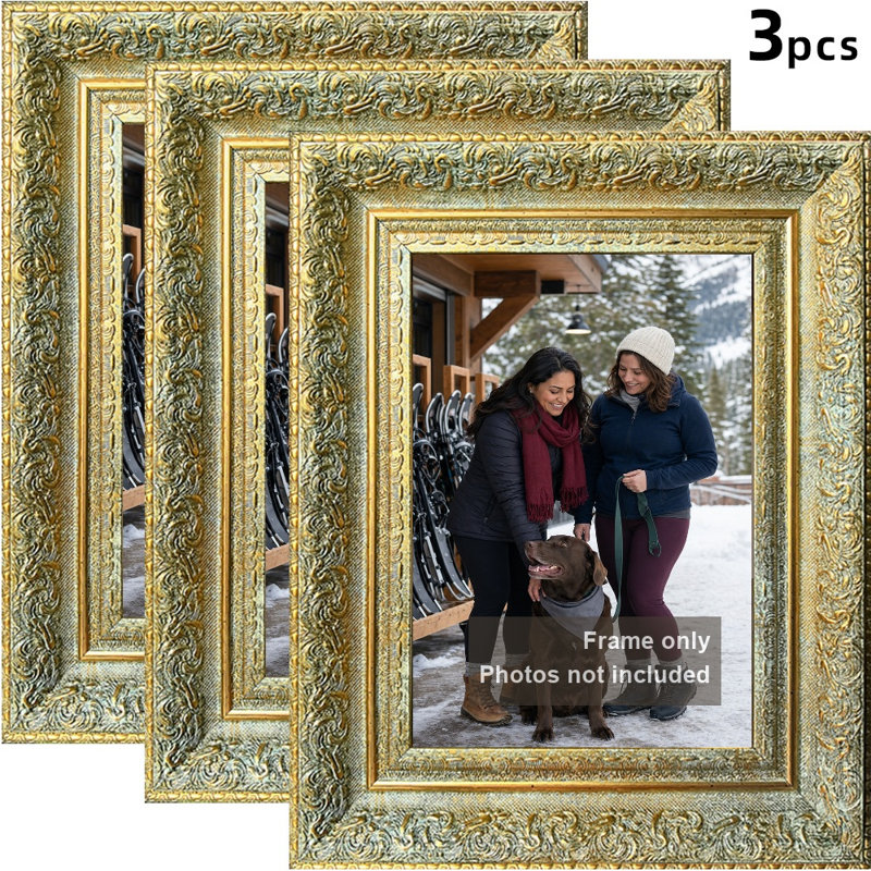 Cadre photo mural 3 pièces 8 "x 10" doré antique pour étagère de chambre à coucher