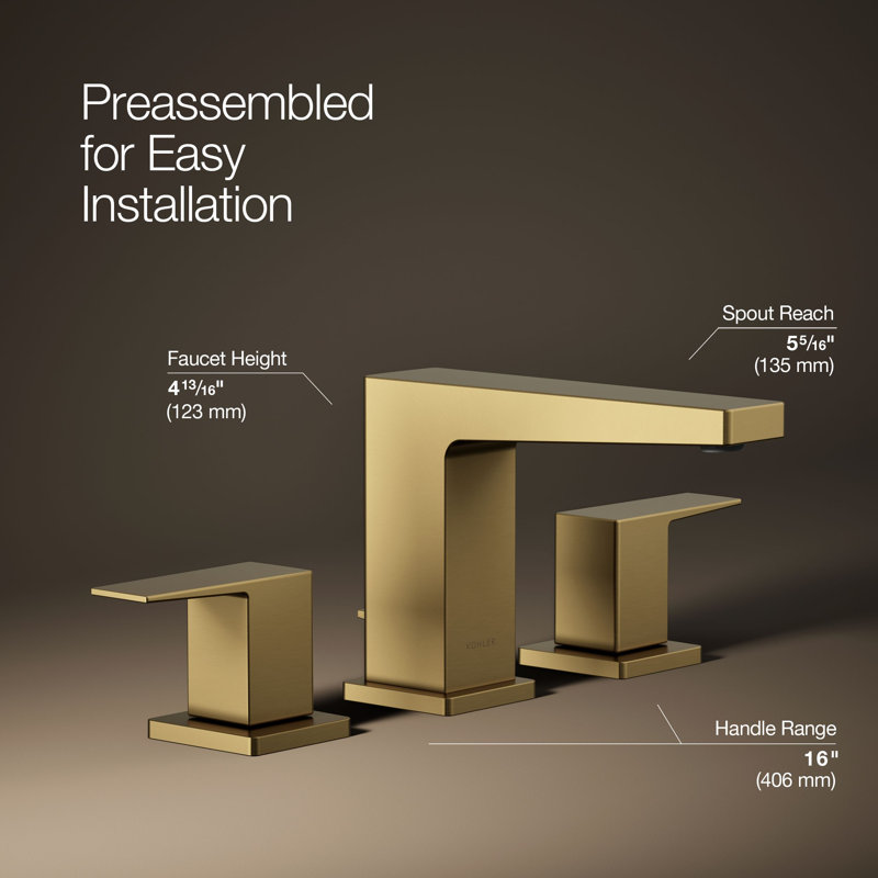 Kohler Honesty Widespread Bathroom Faucet with Pop-Up Drain Assembly, 3-Hole 2-Handle Bathroom Sink Faucet, 1.2 gpm