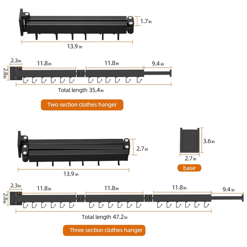 Séchoir à vêtements mural double pliable, sans installation de perçage, Black
