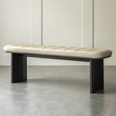 White Modern Wood Upholstered Bedroom and Entryway Leather Long Bench