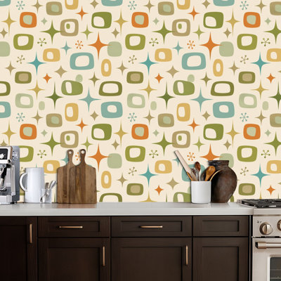 Peel and Stick Wallpaper Retro Abstract Era Seamless 1950s 1960s 1970s modern abstract Contact Paper Removable Self Adhesive Wall Mural Wall Decor for Bedroom Kitchen Cabinets 17.7in x 118in