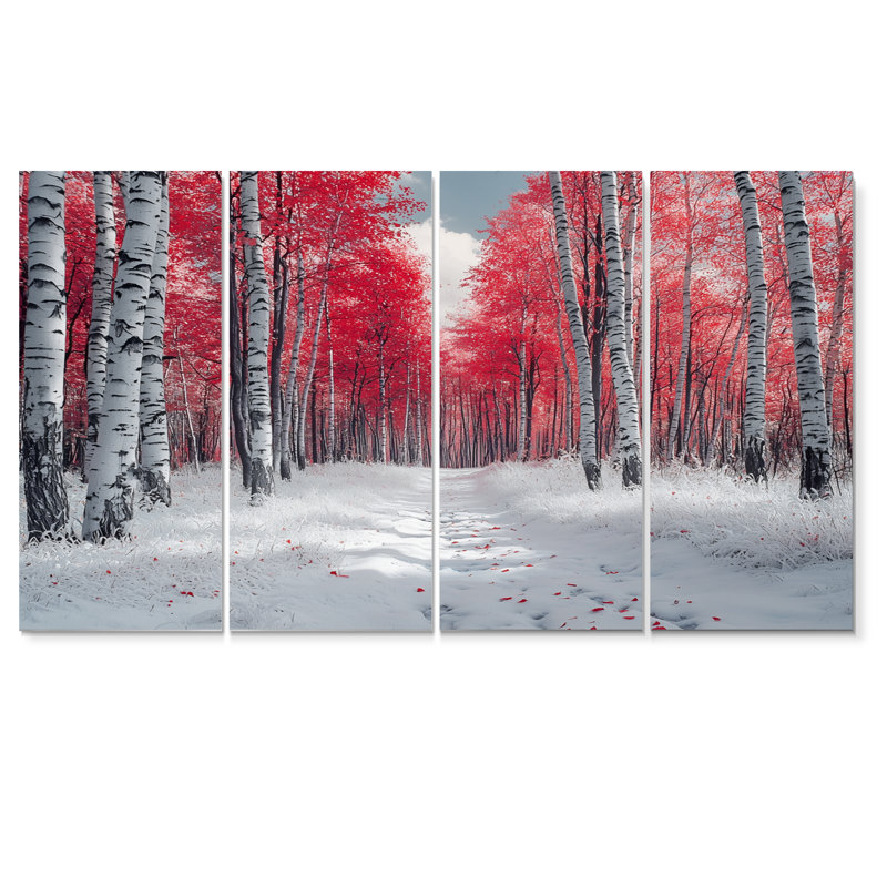 Hiver, bouleaux rouges, forêt, Panorama II, ensemble d'art mural sur toile, H 32 po x l 64 po