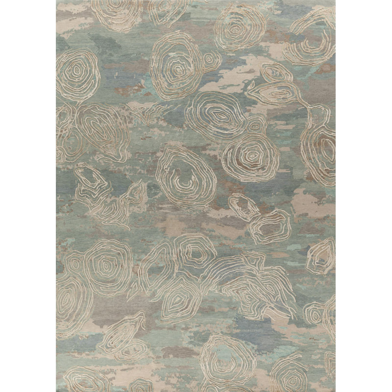 Palermo Abstract Area Rug in Taupe/Gray/Aqua/Silver, Rectangle 3' x 5'