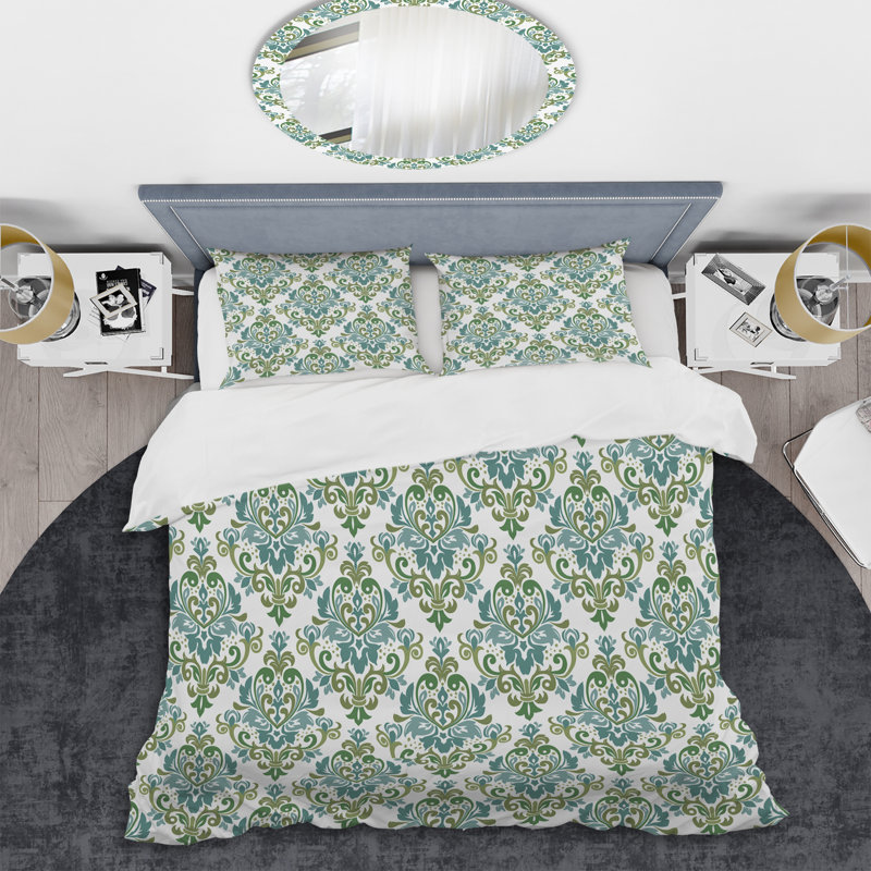 Ensemble de housse de couette en microfibre bleu / vert / blanc 3 pièces, Housse de couette pour très grand lit et 2 très