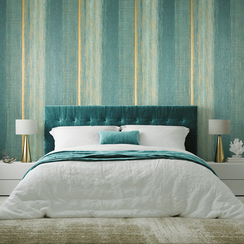Precious Collection Glitter Chiffon Damask Wallpaper Roll, Teal