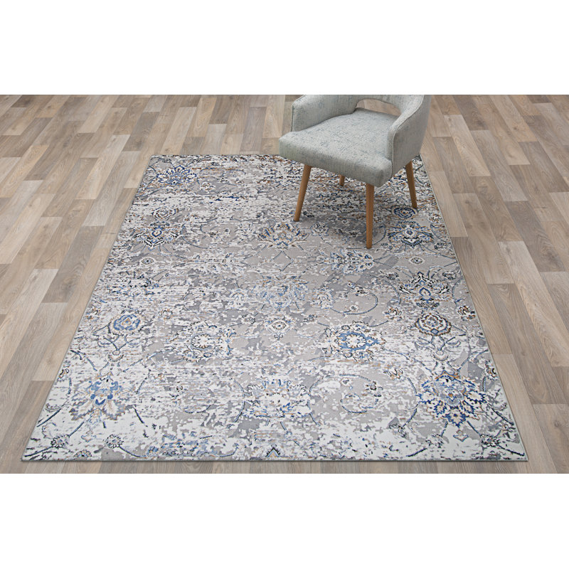 Tapis gris à motif floral Mckelvey, Runner 2'7" x 7'10"