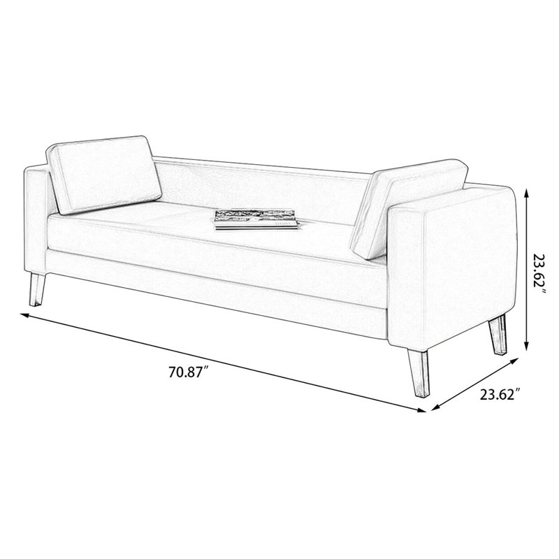 Gray Modern Wood Upholstered  Bedroom and Entry Fabric Long Bench, Light Gray