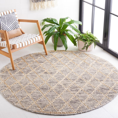 Natura Hand Woven Wool/Cotton Geometric Rug in Light Grey/Natural