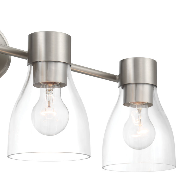 Éclairage pour salle de bain 3 lumières en laiton brossé avec abat-jour en verre transparent Jessa, 4, Nickel brossé