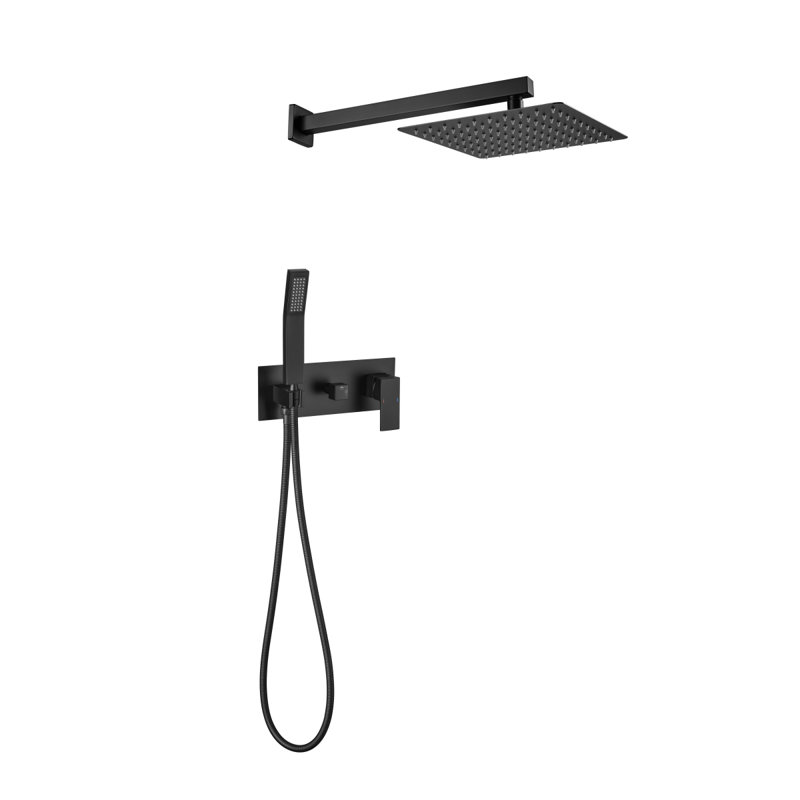 Brass Matte Black Shower Faucet Set Shower System 10 Inch Rainfall Shower Head With Handheld Sprayer Bathroom Luxury Rain Mixer Combo Set, Roughin Valve Included