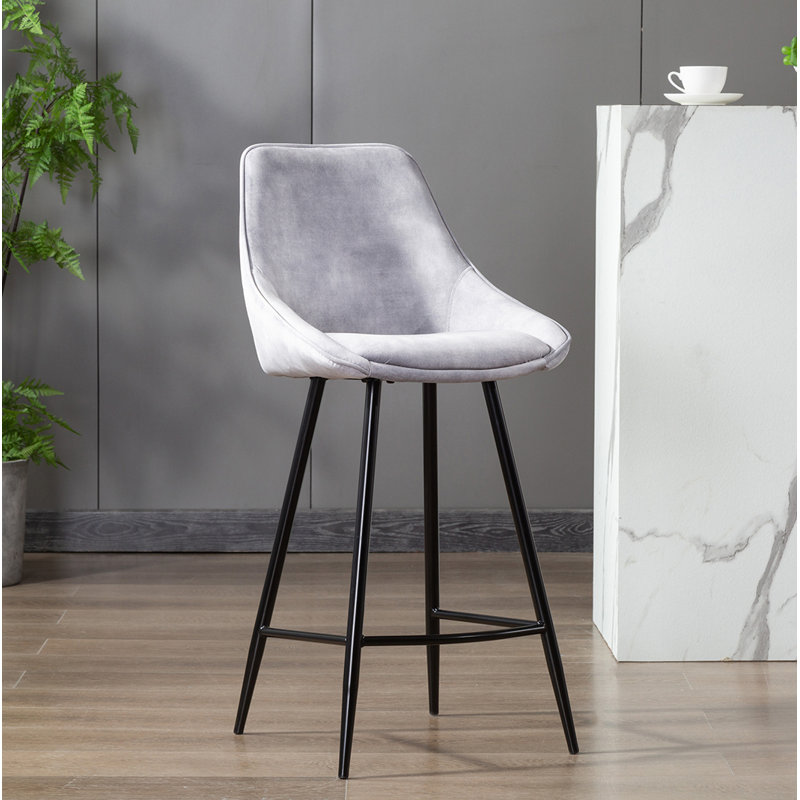 Tabouret de bar Weidner, Velours gris velours, Tabouret de comptoir = siège d'une hauteur de 26,