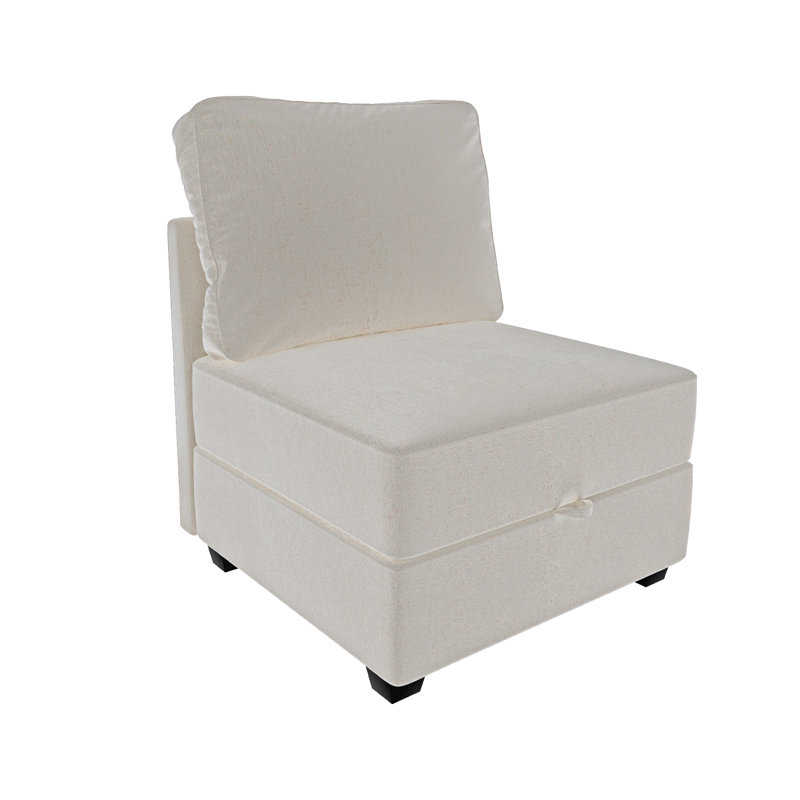 Fauteuil sans accoudoirs avec rangement, module de siège simple de canapé modulaire, Chenille beige