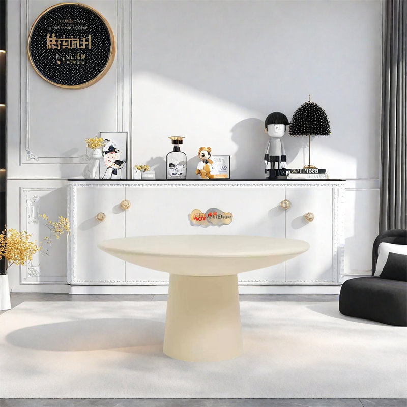 Cream-colored matte glass steel coffee table