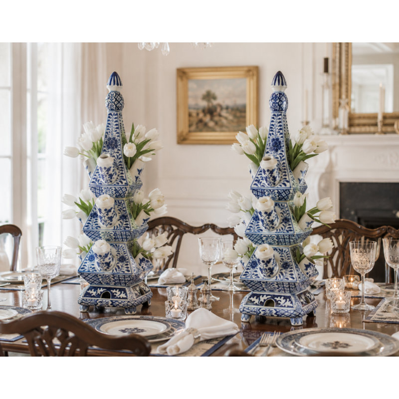 Orginial Blue And White Tulipiere Large, 33" H x 7.5" W x 7.5" D