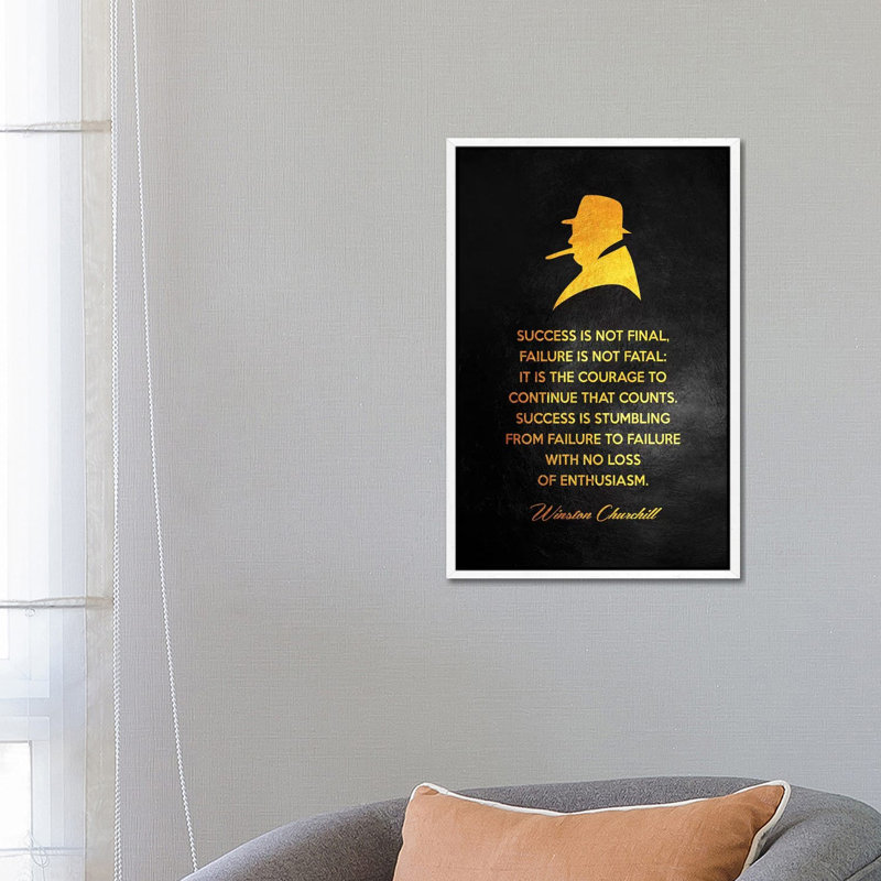 Winston Churchill Motivational Quote by Adrian Baldovino - Print on Canvas, White Framed, 66.04 cm H x 45.72 cm W