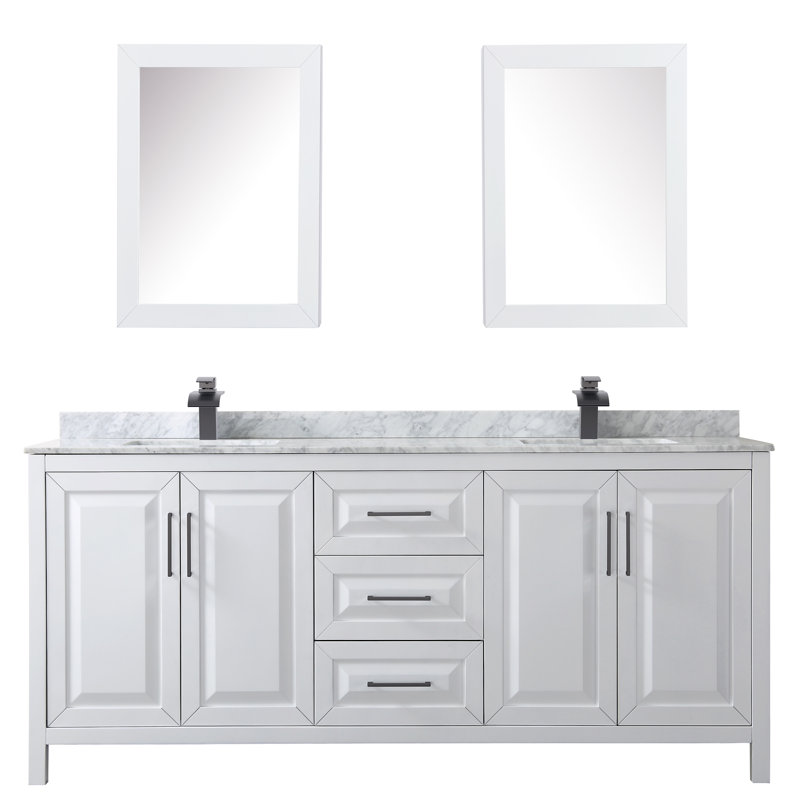 Daria 80'' W Double Vanity, Carrara Cultured Marble, White, Polished Chrome