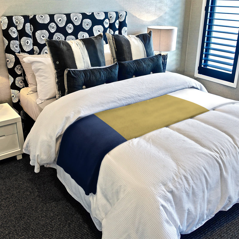 Quilted Throw Blanket, 52.5" W x 62.5" L, Navy Blue/Gold/White