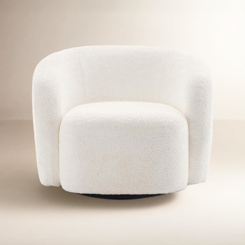 Fauteuil demi-tonneau pivotant rembourré Munehito, Blanc