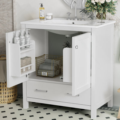 Meuble-lavabo de salle de bain avec lavabo simple, armoire encastrée, armoire de rangement pour la salle de bain, fermeture en douceur
