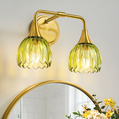 21" Modern Bathroom Vanity Light With Green Petal Glass Shades