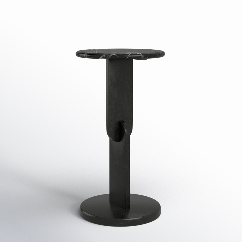 Table de bout ronde en marbre avec base piédestal Kielle, Noir, Marbre noir