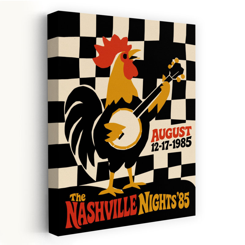 Musical Rooster Nashville Nights, rétro, oiseau rétro, impression murale, H 24 po x l 16 po