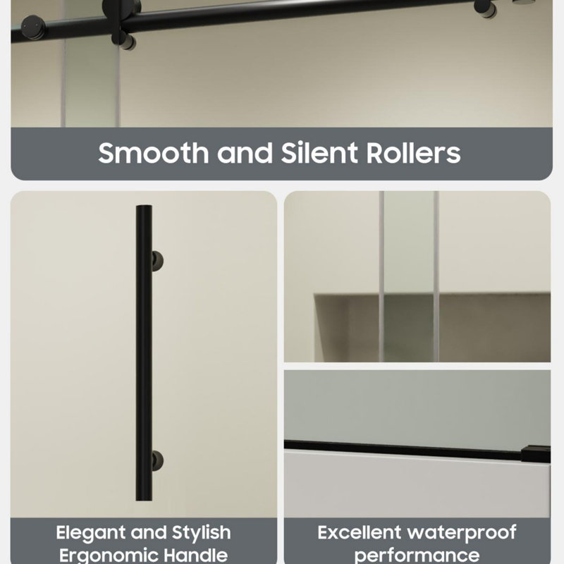Matte Black Frameless Sliding Glass Shower Doors with Stainless Steel Hardware