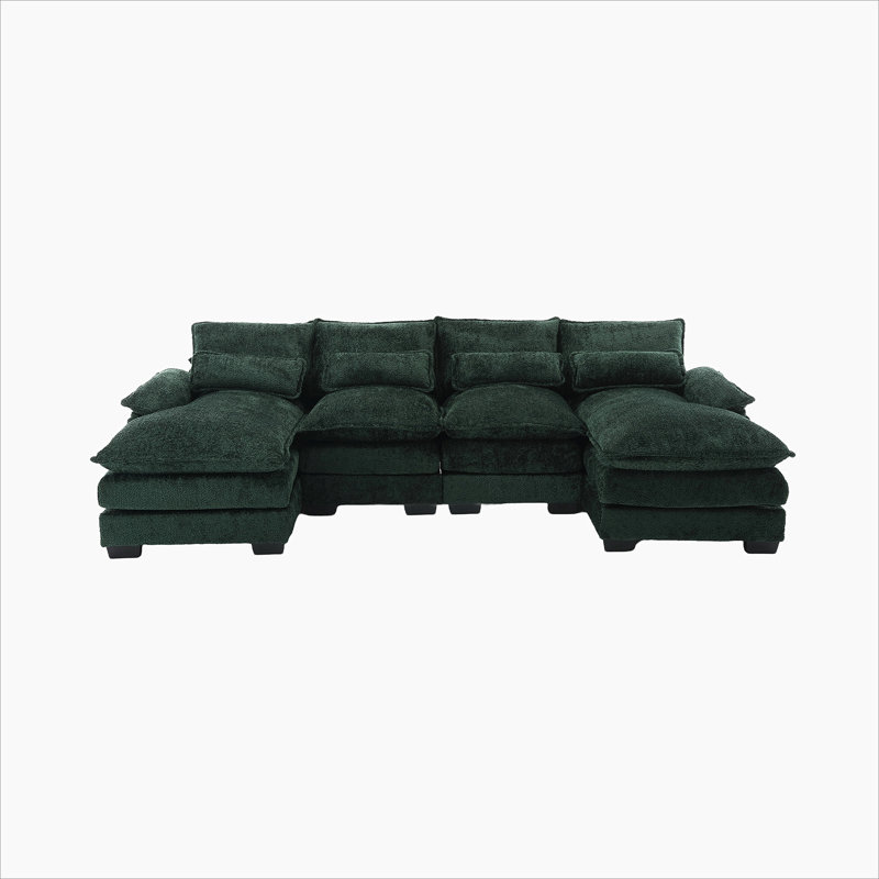 Odas 110.63'' Modular Sofa, Emerald Fabric