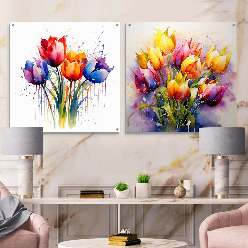 Herald - Ensemble de 2 tulipes murales en acrylique, H 16 po x l 33 po